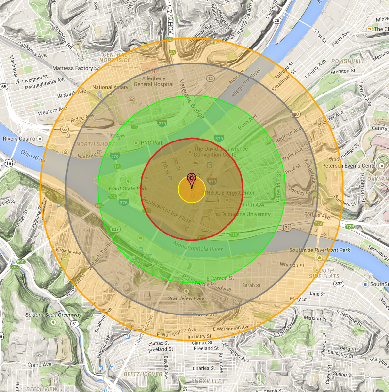 Fat Man if exploded over downtown Pittsburgh