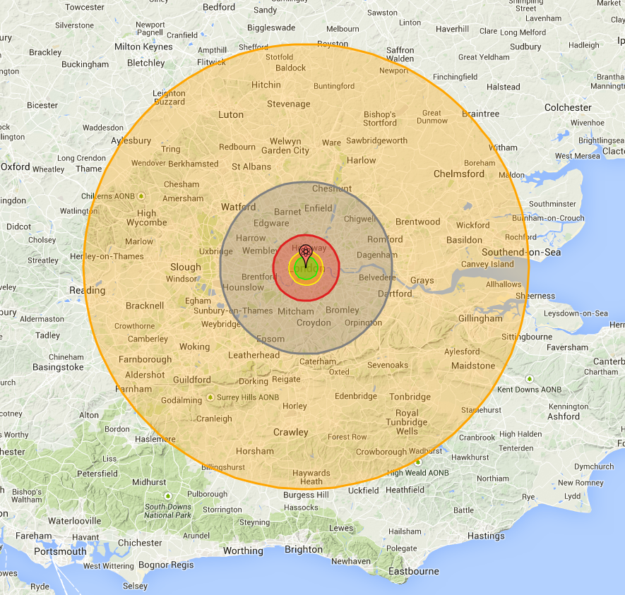 Tsar Bomba if exploded over London